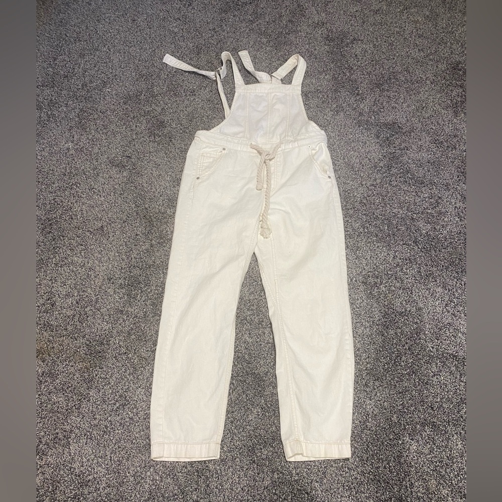 We the Free People White Denim Overalls